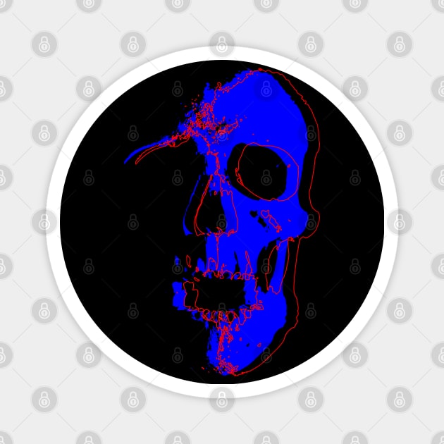 Neon Blue Skull Magnet by CJ Ramirez